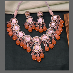 Elegant White Stone Diamond Necklace With Pearls - DN0065