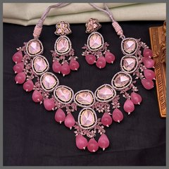 Elegant White Stone Diamond Necklace With Pearls - DN0065