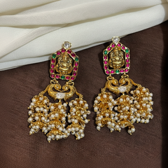 Jadau Stone Lakshmi 3 jhumki traditional earrings - KE002