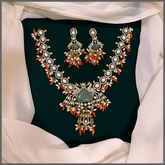 Beautiful White Stone with Rice Pearl Victorian Necklace - VN00118