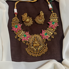 Dark Gheru Polish Lakshmi Necklace With Jadau Pendants and Packings - KN00678