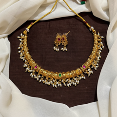 Kante Set With Pota Stone And Rice Pearls - NN00220