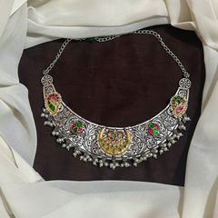 German Silver Necklace With Jadau Pendant - KN00680