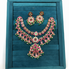 Double Layer Jadau necklace With Screw Back Earrings - Kn00652