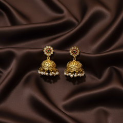 White Flowed Jadau Jhumki - KE00595