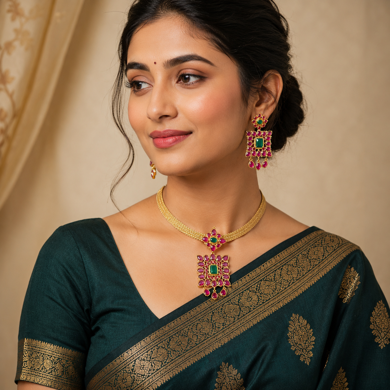 Kempu CZ Pendant and Earrings With Nanu - NN00863