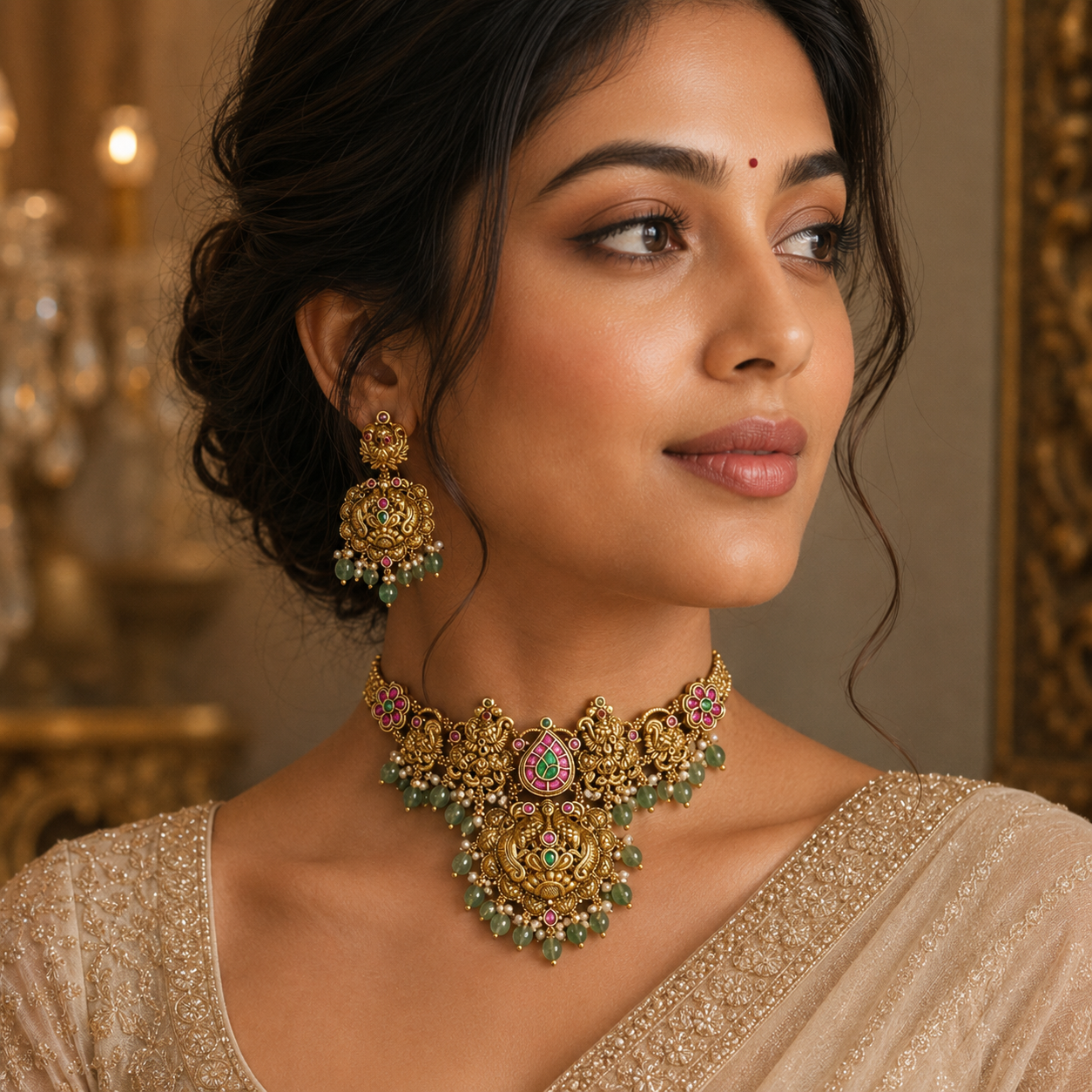 Jadau Antique Polish Kante Set With Earrings - KN00641