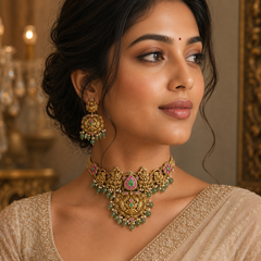 Jadau Antique Polish Kante Set With Earrings - KN00641