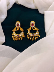 Chand Bali Lotus in Ruby with White Stone Nakshi Earrings - NE091