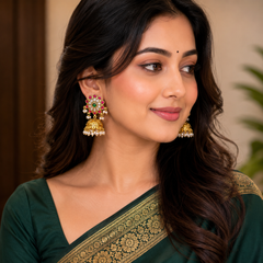 Big Flower Jadau Traditional Jhumki - KE00572