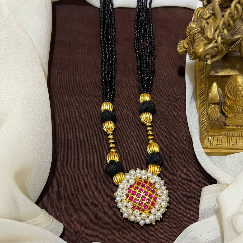 Round Jadau Dollar Woth Black Beads - BD00161