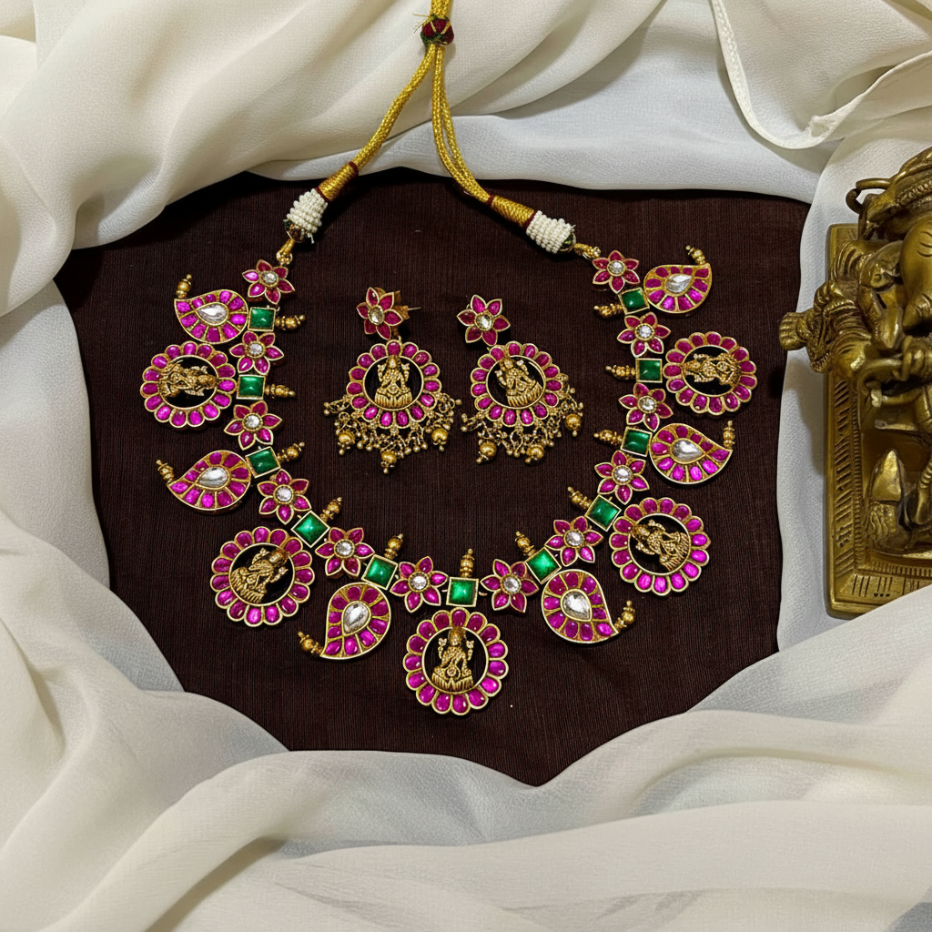 Jadau Lakshmi Bottu Necklace - KN00626