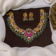 Peacock Jadau Neck Set With Screw Back Earirngs - KN00624