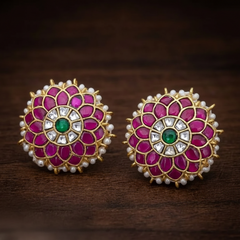 Jadau Flower Pattern Studs - KE00587
