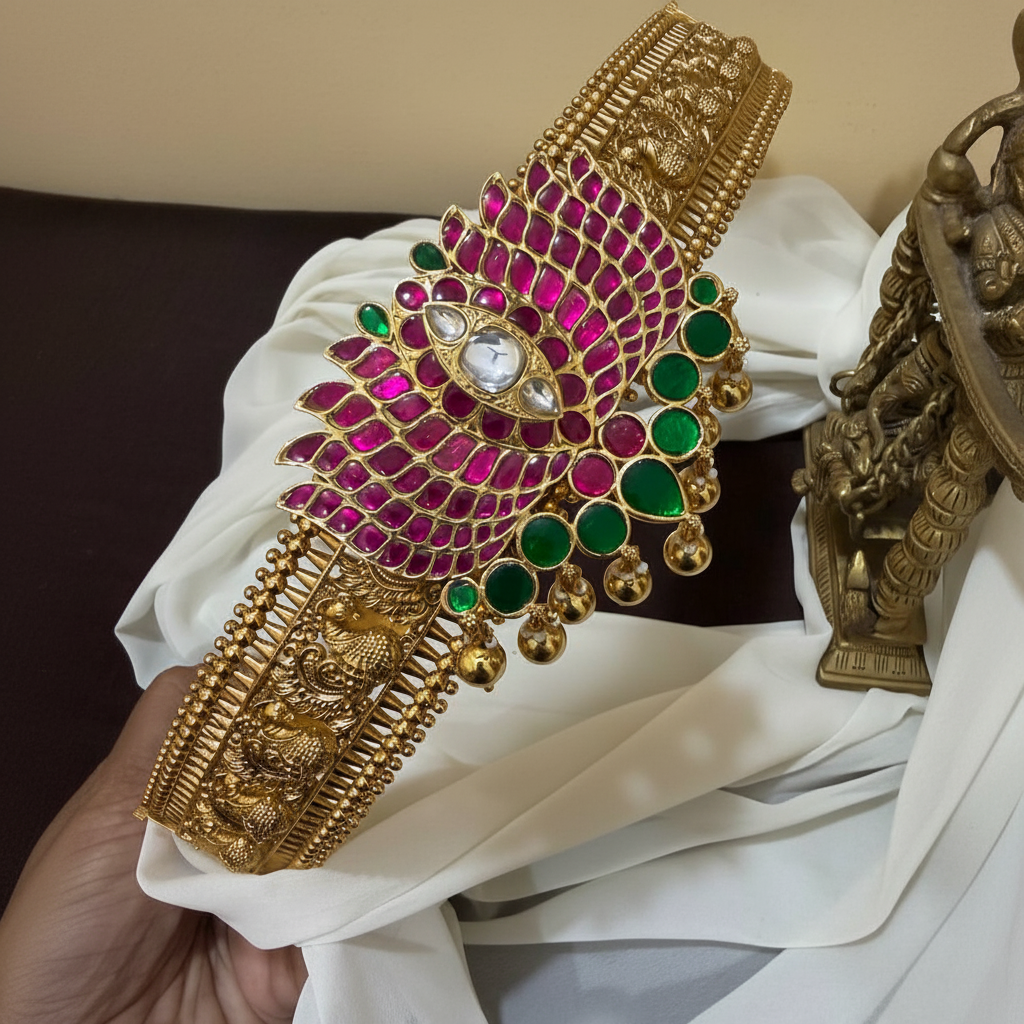 Lotus Jadau Pendant With Nakshi Belt - WB0030
