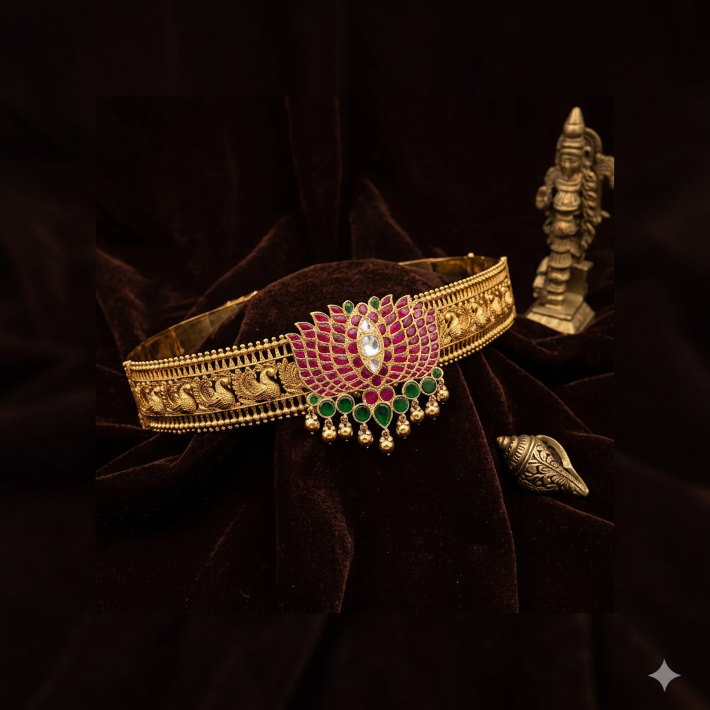 Lotus Jadau Pendant With Nakshi Belt - WB0030