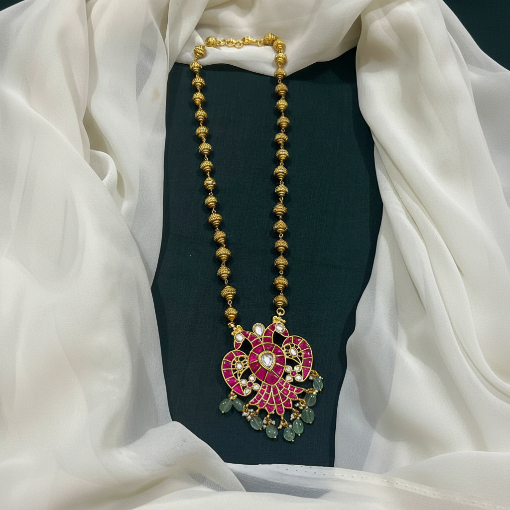 Nakshi Gold Ball Chain With Gandaberunda double side pendant - PB00573
