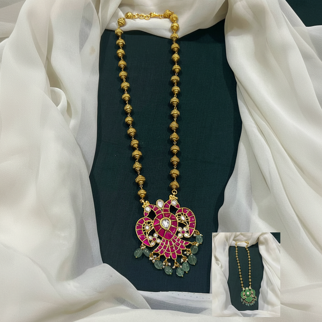 Nakshi Gold Ball Chain With Gandaberunda double side pendant - PB00573