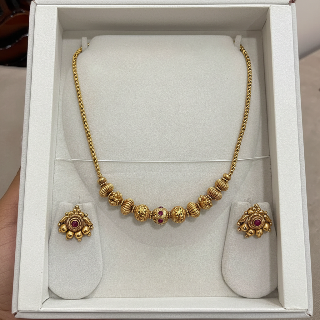 Nakshi Ball Necklace with Earirngs - NN00874