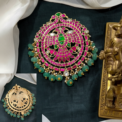 Jadau Gandaberunda Pendant With Pumpkin Beads - KP00203