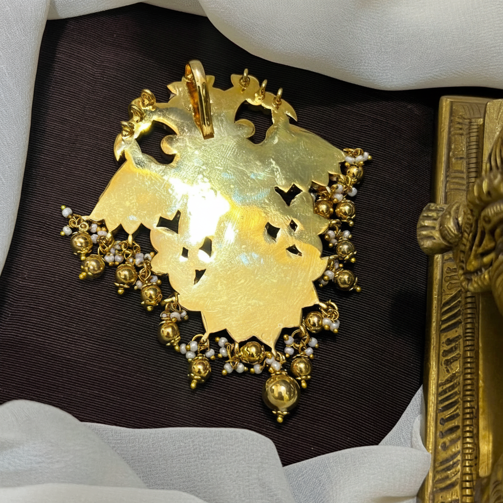 Jadau Elegant and Grand Gandaberunda pendant in gold polish - KP00211