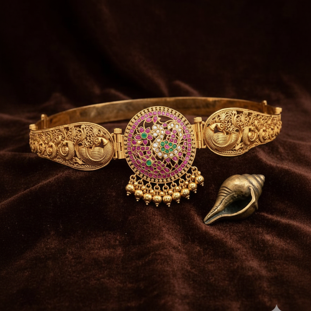 Beautiful Pota Stone Peacock Traditional Waist Belt - WB0023