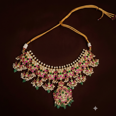 Jadau Flower Pattern Double Step Choker - KN00615