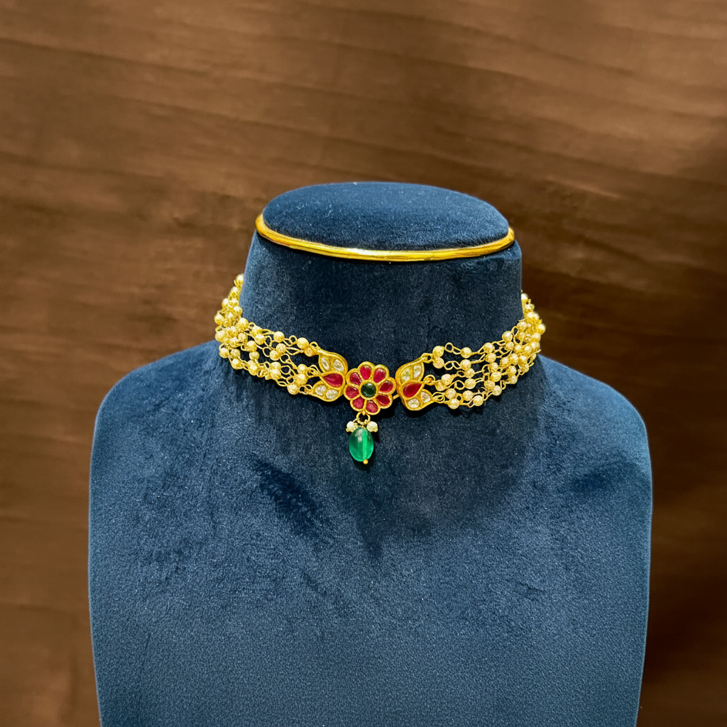 Mega Pearl choker with flower Pendant - PB00589