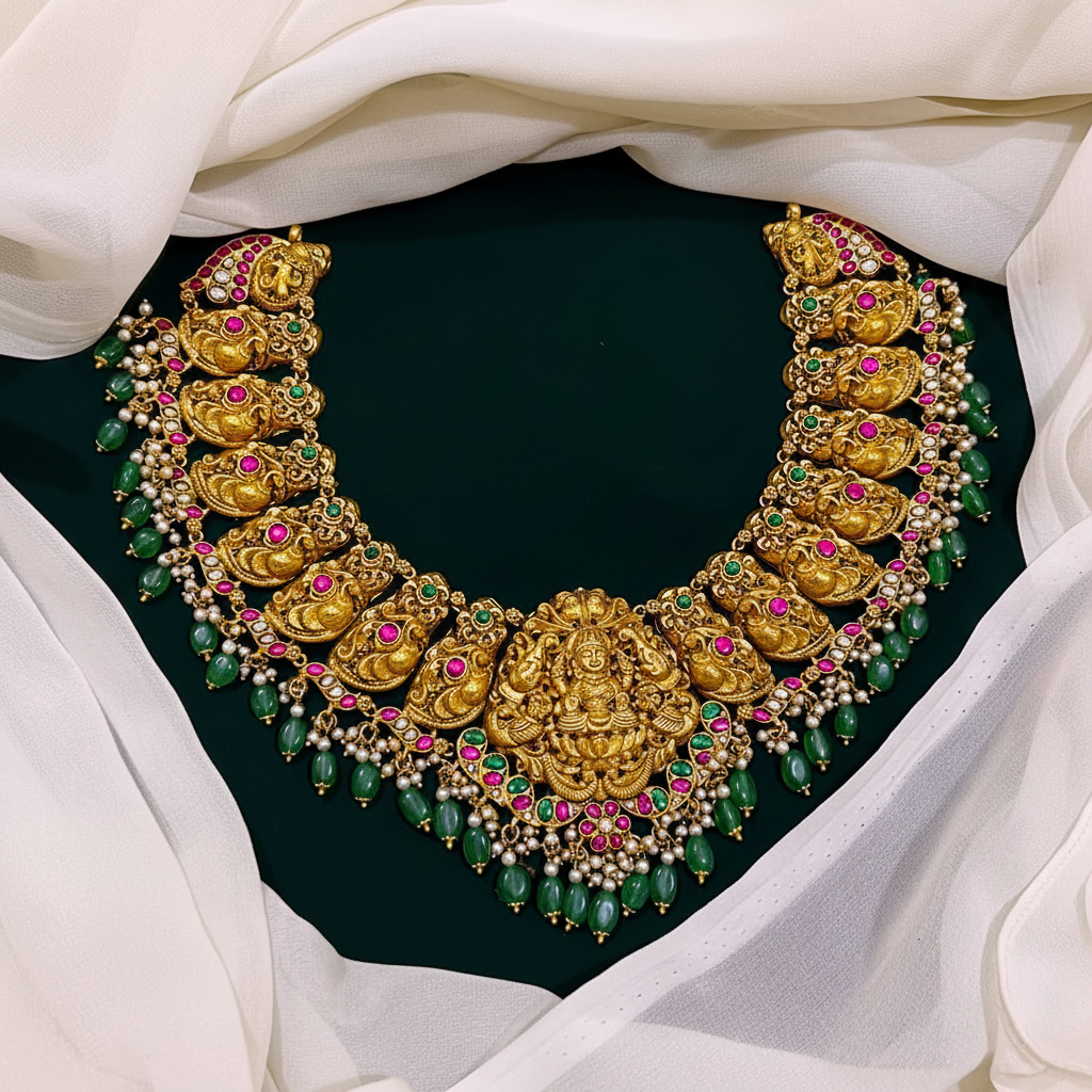 Beautiful Peacock with Lakshmi in Kundan - KN00238