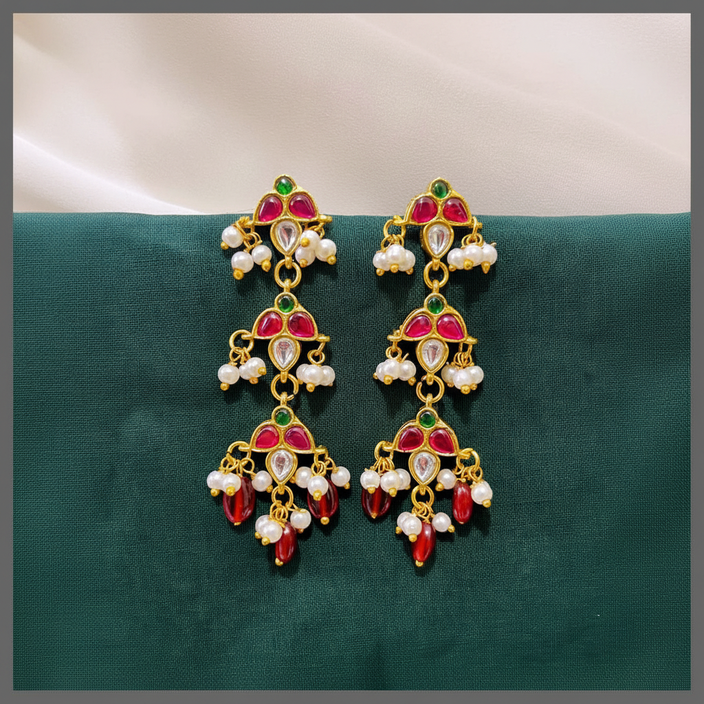 Emerald  and Ruby Stone Earring in Kundan - KE00252