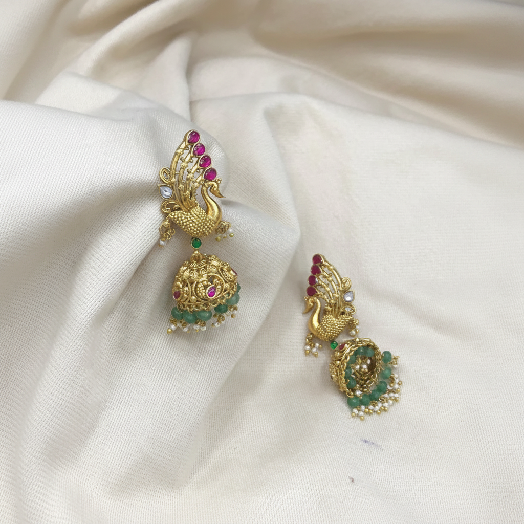 Nakshi Earcuff jhumkis with Peacock - NE00653