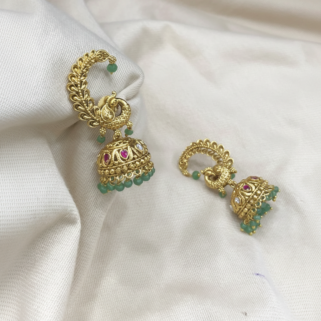 Nakshi Earcuff jhumkis with Peacock - NE00653