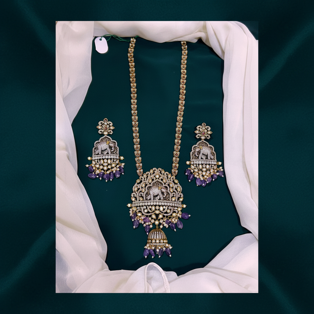Elephant Victorian Haram With Purple Pearls - VH0047