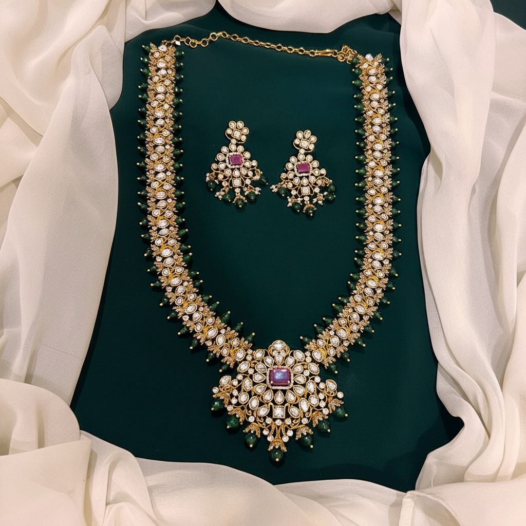 Victorian Haram with Mozonites And Emerald Beads - VH0043