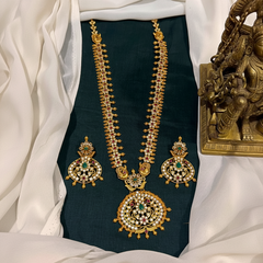 Elegant Antique Finish nakshi Long Haram With CZ Stones - NH00416