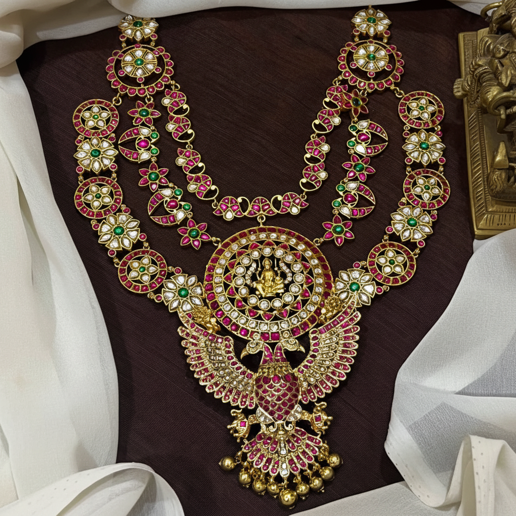 Grand Layered Jadau Set With Gandaberunda Pendant - KH00420