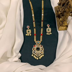 Navaratna CZ Stone Gold Polish Haram - NH00421