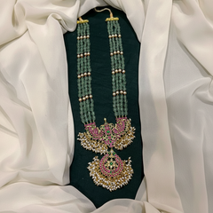 Mint Monalisa beads with Jadau Gold Polish Pendant and Rice Pearls - PB00572