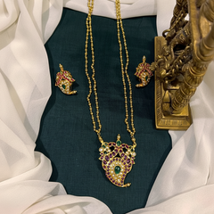 Gold Polish Mago Haram With Nakshi Balls 2 layers Chain and Pendant Earirngs - NH00426