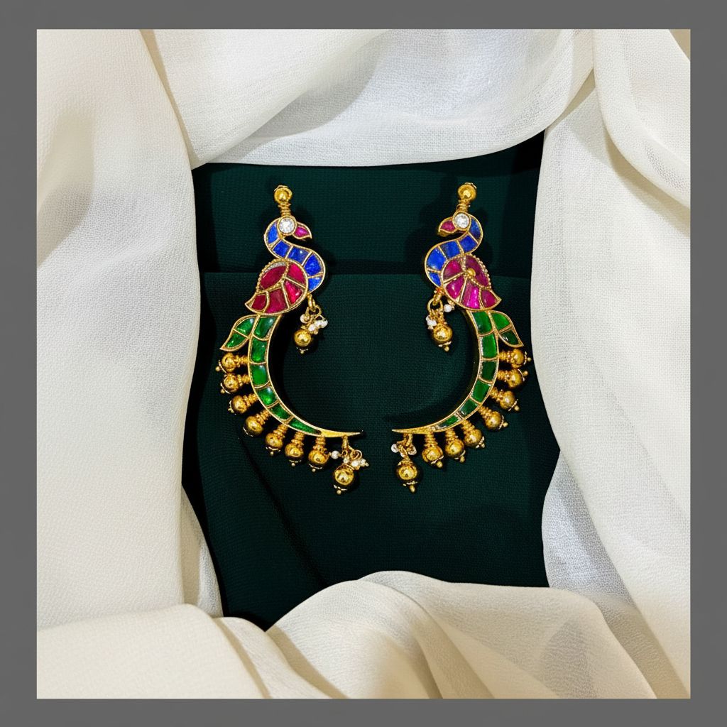 Beautiful Peacock Earring in Kundan - KE00182