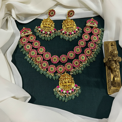 Jadau Layer Bottu Necklace With Earrings - KN00609