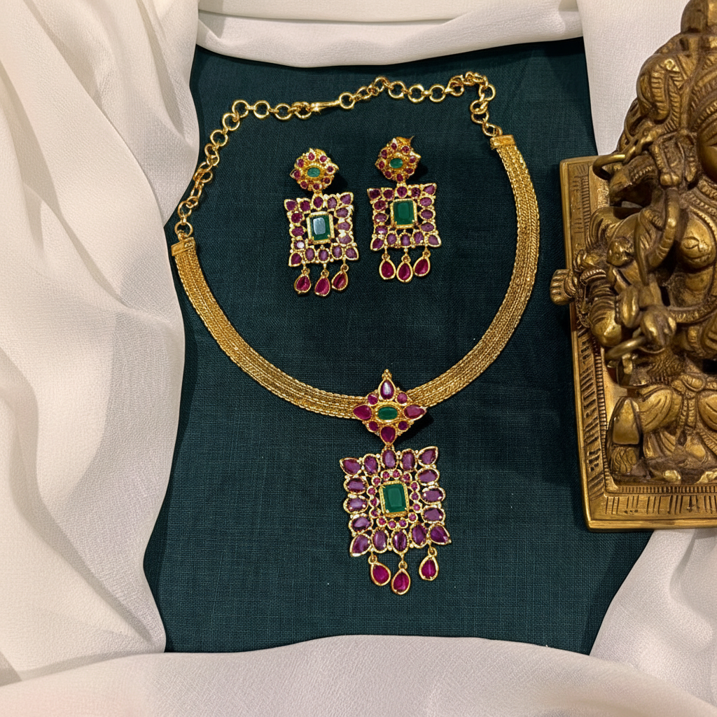 Kempu CZ Pendant and Earrings With Nanu - NN00863