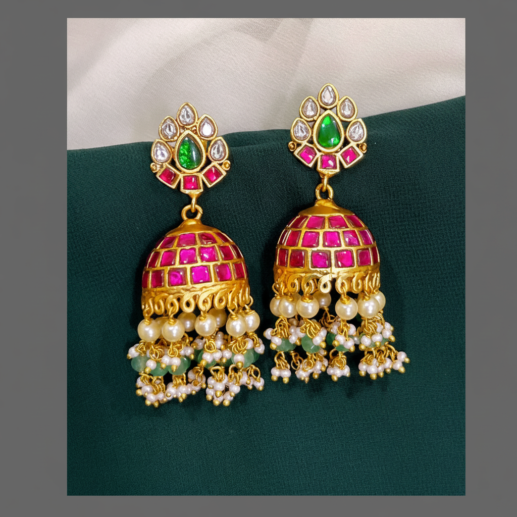 Beautiful Ruby Jhumki Earring in Kundan - KE00337