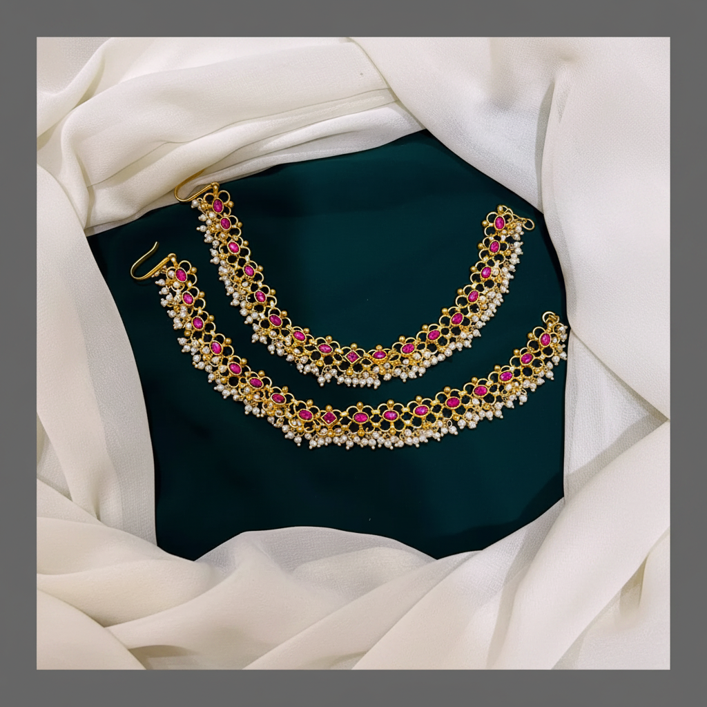 Jadau with Pearls Long Ear extensions - MT0034