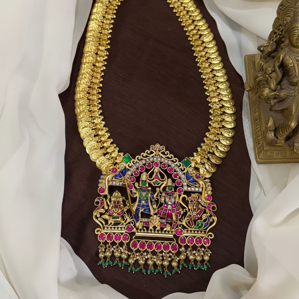 Shivaparivar Jadau Pendant With Kasu Haram - KH00419