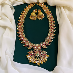 Ruby Mango and Flower pendent in Nakshi Necklace - NH00135