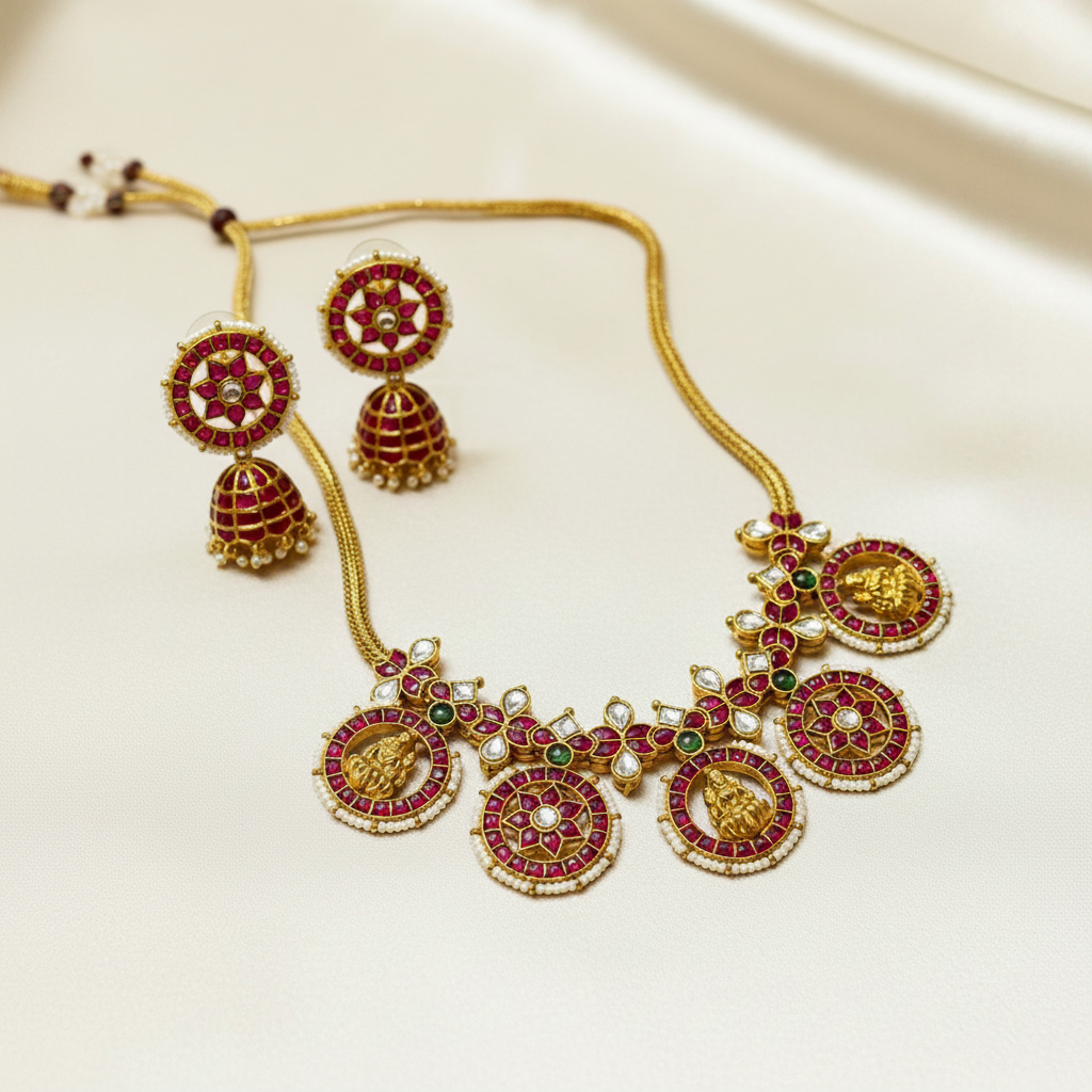 Lakshmi Bottu Necklace With Jhumkis - KN00587