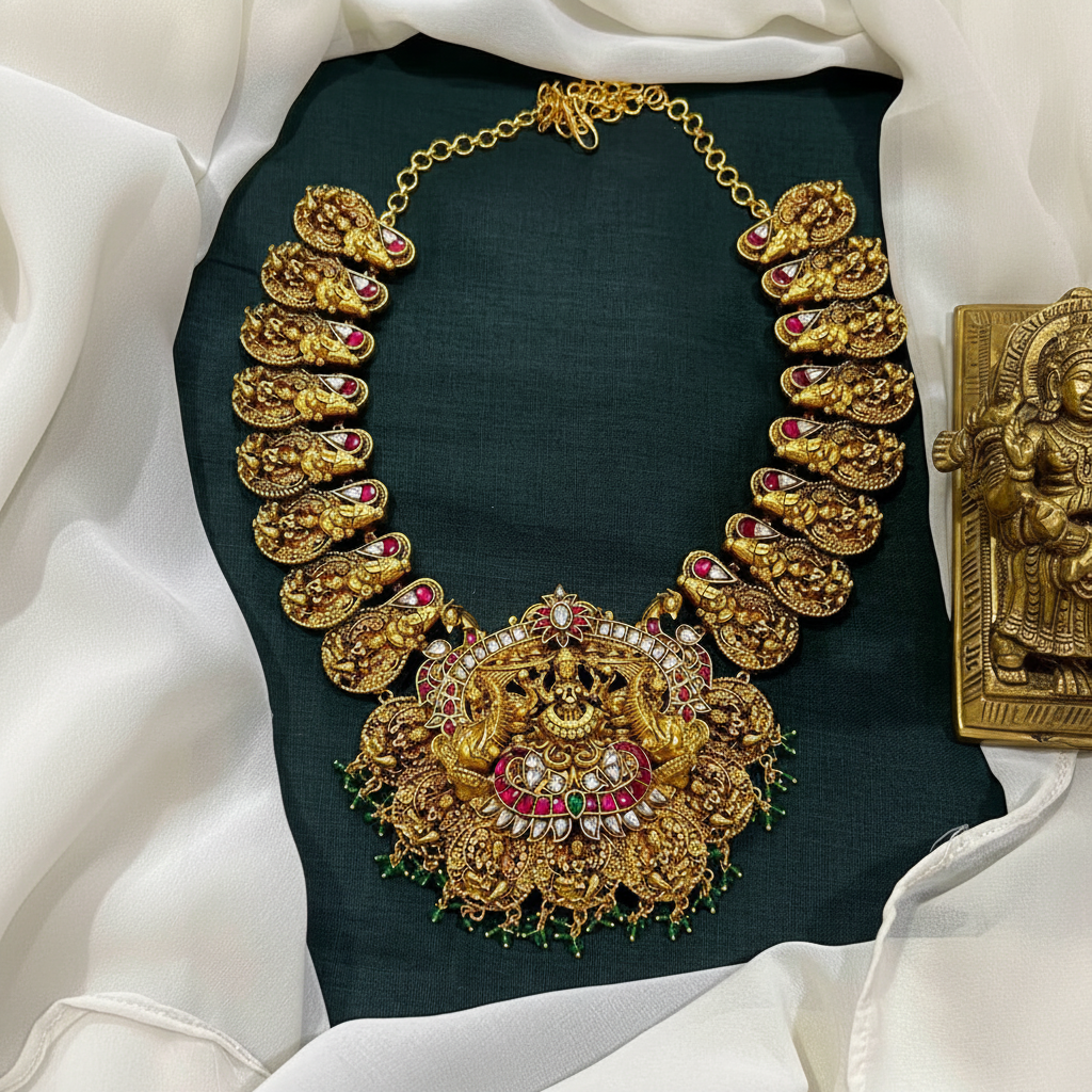 Lakshmi Balaji Antique Polish Jadau Haram - KH00358