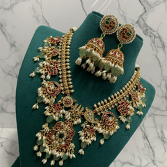 Ambani nakshi Guttipusalu Necklace with Rice pearls - NN0031