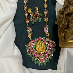 Jadau Lakshmi Pendant With Peacocok And Flower Chain - KH00361